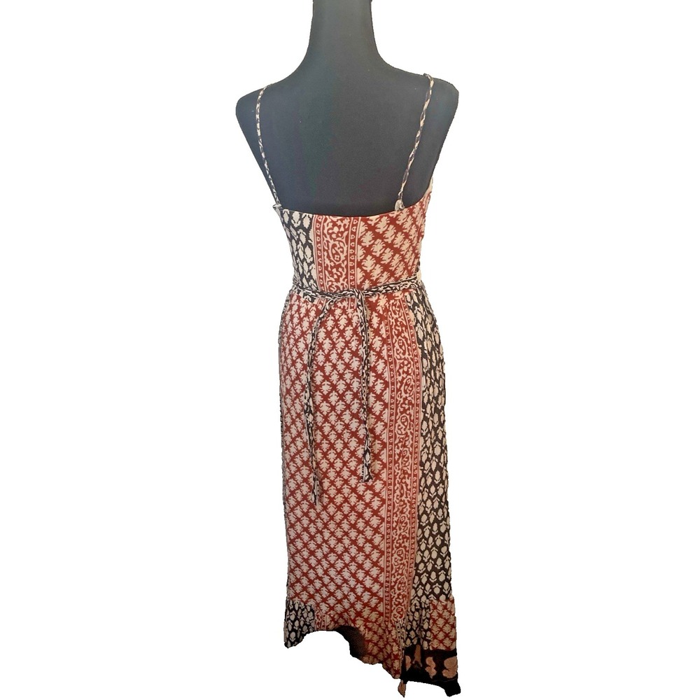 Boho Cotton Maxi Dress Medium Border Print Spaghetti Strap Festival Resort - Picture 4 of 4